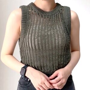 Olive Green Crochet Sweater Knit Top
